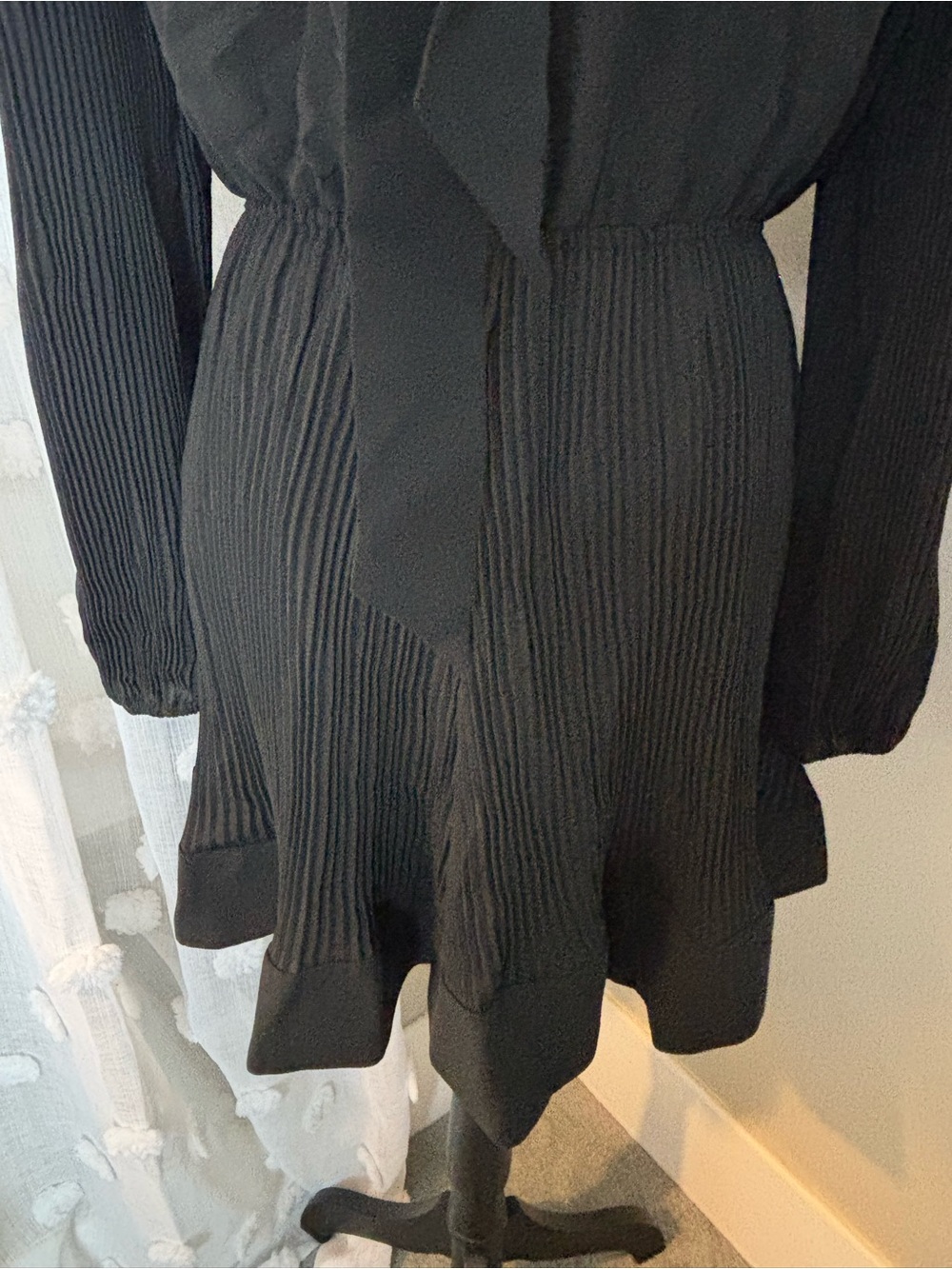 NEW Milly Black Long-Sleeve Pleated-Waist Dress Size 8 - Picture 7 of 15
